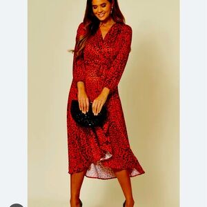 NWT Satin Midi Leopard Print Wrap dress
